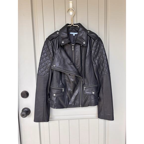 Antonio Melani Black Leather Moto Cropped Biker Motorcycle Jacket Women's Small - Picture 3 of 9